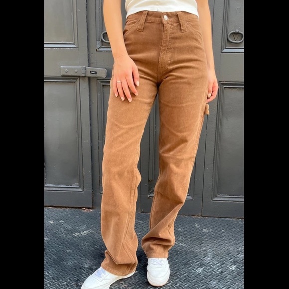 Brandy Melville Crispina Brown Corduroy Carpenter Pants - Picture 1 of 6
